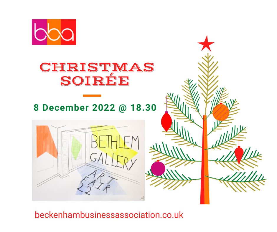 BeckenhamBA's tweet image. Are you joining us for our Christmas Soirée?

It's not too late to join  us at @Bethlem_Gallery  on for mince pies, networking, shopping &amp;amp; private viewing of Bethlem Gallery's 2022 Art Fair.

We only have a few tickets left - book now to join us 
eventbrite.co.uk/e/bethlem-gall…