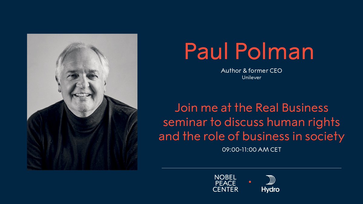 Paul Polman (@paulpolman) on Twitter photo Businesses cannot succeed in societies which fail. On Thursday join me, <a href="/LindemanBerit/">Beritlinen</a> <a href="/AasheimHilde/">Hilde Merete Aasheim</a> <a href="/yngve_slyngstad/">Yngve Slyngstad</a> <a href="/RohiteshDhawan/">Rohitesh Dhawan</a> + Mahinthan Mariasingham to talk Business & #HumanRights <a href="/NobelPeaceOslo/">Nobel Peace Center</a> @NorskHydro Sign up to join virtually here bit.ly/realbusiness20… Businesses cannot succeed in societies which fail. On Thursday join me, <a href="/LindemanBerit/">Beritlinen</a> <a href="/AasheimHilde/">Hilde Merete Aasheim</a> <a href="/yngve_slyngstad/">Yngve Slyngstad</a> <a href="/RohiteshDhawan/">Rohitesh Dhawan</a> + Mahinthan Mariasingham to talk Business & #HumanRights <a href="/NobelPeaceOslo/">Nobel Peace Center</a> @NorskHydro Sign up to join virtually here bit.ly/realbusiness20…