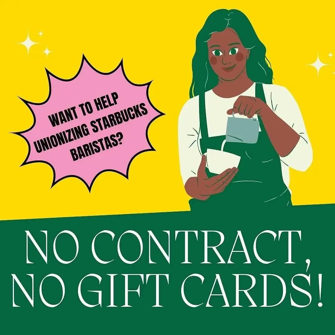 This holiday season, take a stand against corporate union-busting and refuse to buy Starbucks gift cards. #NoContractNoGiftCards #NoContractNoCoffee ↓ ↓