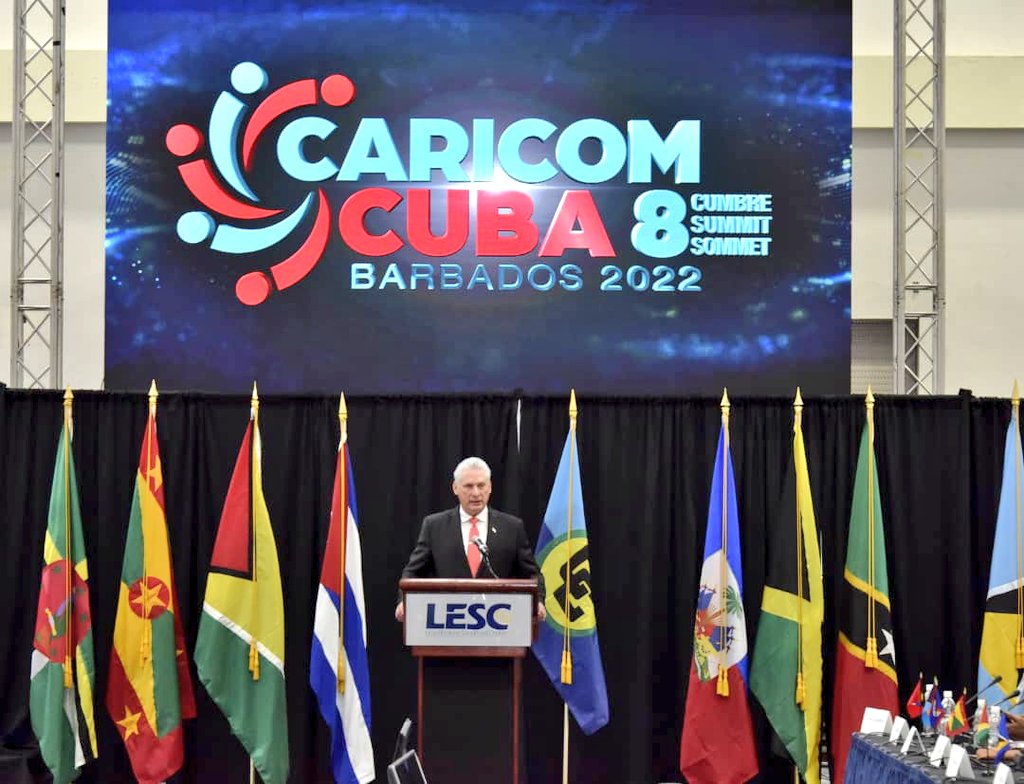 BrunoRguezP's tweet photo. Pdte @DiazCanelB denunció en VIII Cumbre #CARICOM-#Cuba la cínica campaña contra la colaboración médica cubana para intentar privar de servicios de salud a la población caribeña. Reconoció valentía de autoridades estos países en defensa presencia profesionales y técnicos cubanos. https://t.co/QA2bQiSp15