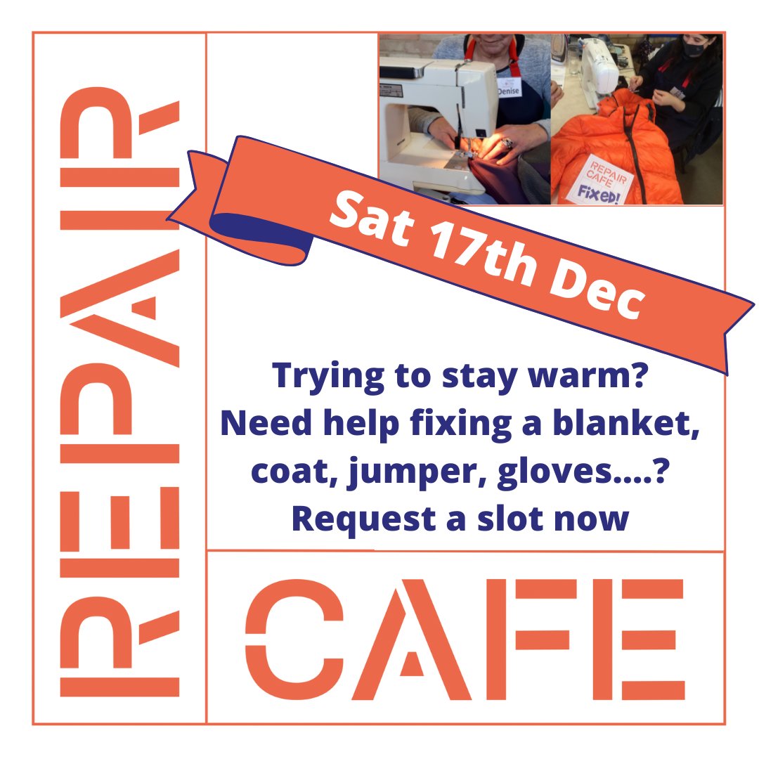 Trying to stay warm and need some help to fix a coat, gloves, blanket?
Request a slot via our website for Sat 17th Dec
repaircafeportsmouth.org.uk 
#portsmouth #hampshire #southsea #coldweather #CostOfLivingCrisis 
🥰 Please share this🥰