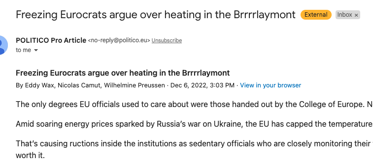 nicolescu's tweet photo. The only thing hotter than the #energy debate in EU office buildings right now is the heated #thermostat wars between bureaucrats. 

Winter is here, and so is the #coldshoulder from your co-workers if you complain about it! #freezingeurocrats #brrrrlaymont https://t.co/y1GLlZpp3F