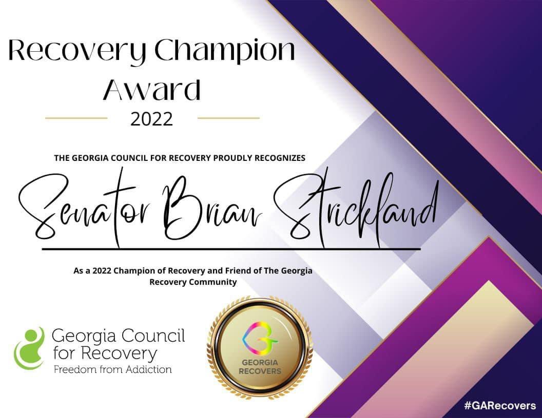 jeffbreedlove1's tweet photo. The Georgia Council for Recovery recognizes Senator Brian Strickland as a 2022 Recovery Champion and friend of the Georgia Recovery Community

#garecovers #gc4r #hopedealers #gapol #georgia #recovery @StricklandForGA https://t.co/OoVcESLzci
