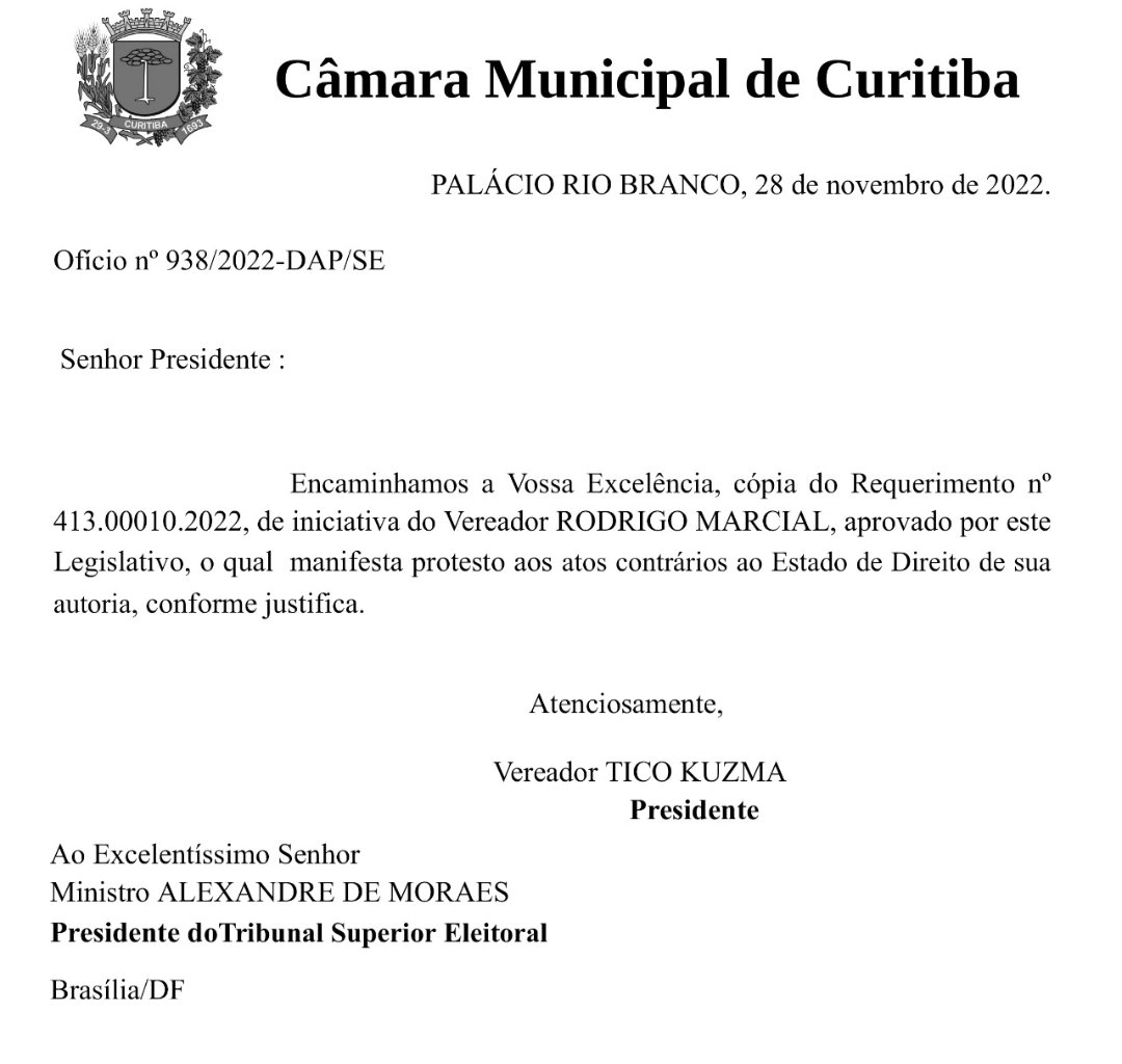 É oficial. Nos próximos dias, Alexandre de Moraes receberá em suas mãos a minha Moção de Protesto aprovada aqui na Câmara.