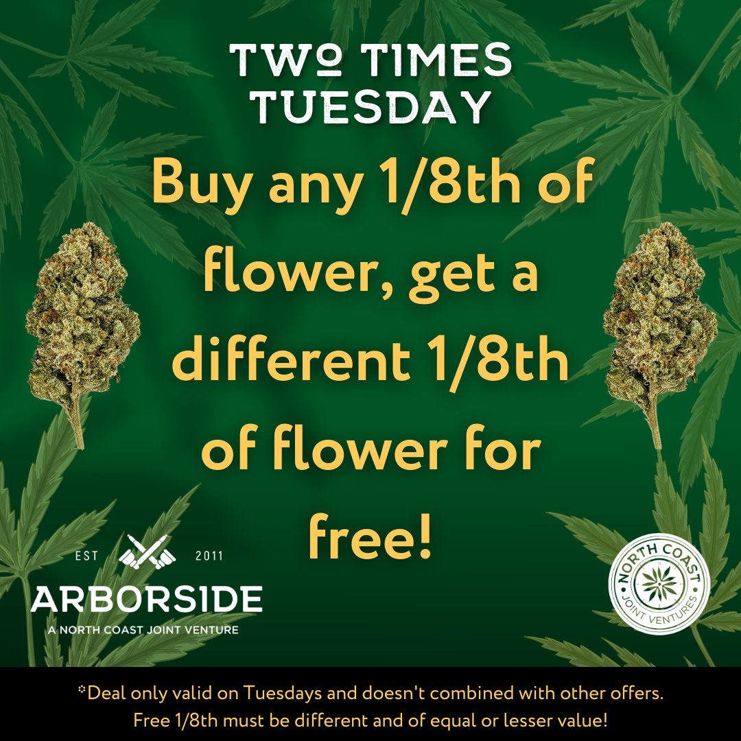 northcoastjv's tweet photo. Save big this month on Tuesdays! Buy an 1/8th of flower, get a different 1/8th of flower FREE!
Our Menu: https://t.co/LWHiwwNsQxโฆ
#annarbor #medical #recreational #cannabis #CannabisCommunity #arborside #northcoastprovisions #flwrpot https://t.co/YUeO3czlVO