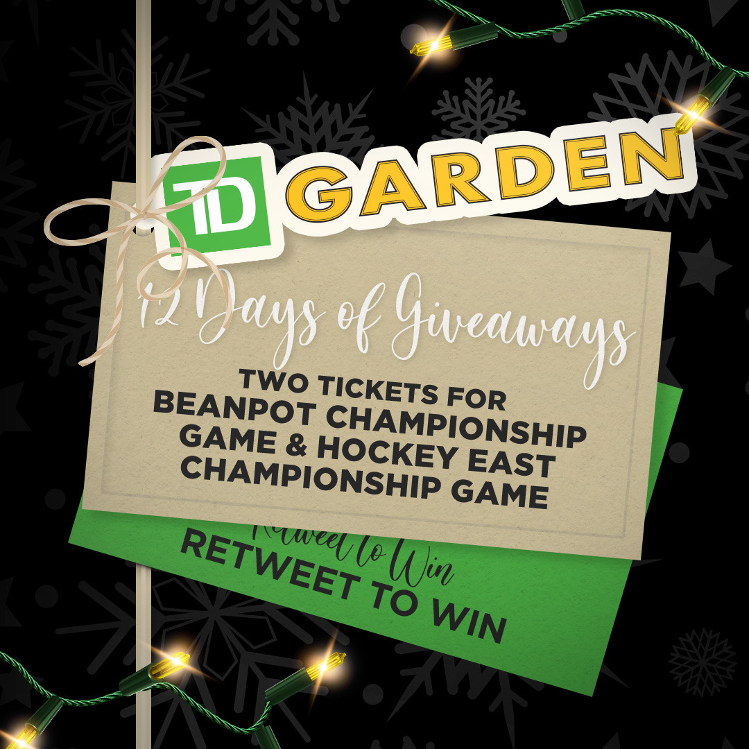 tdgarden's tweet image. It's Day 6⃣, and we're giving away TWO tickets to the Beanpot Championship game on 2/13 &amp;amp; TWO tickets to the Hockey East Championship game on 3/18. Retweet now for a chance to win! Rules: bit.ly/3Usx9DO

#12DaysOfGiveawaysTDG x #Beanpot x #HEAChamps