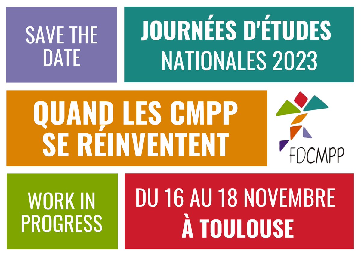 Journées d'études FDCMPP de Toulouse - Novembre 2023
OUVERTURES DES INSCRIPTIONS ! 
Plus d'infos ici : fdcmpp.fr/journees-natio…