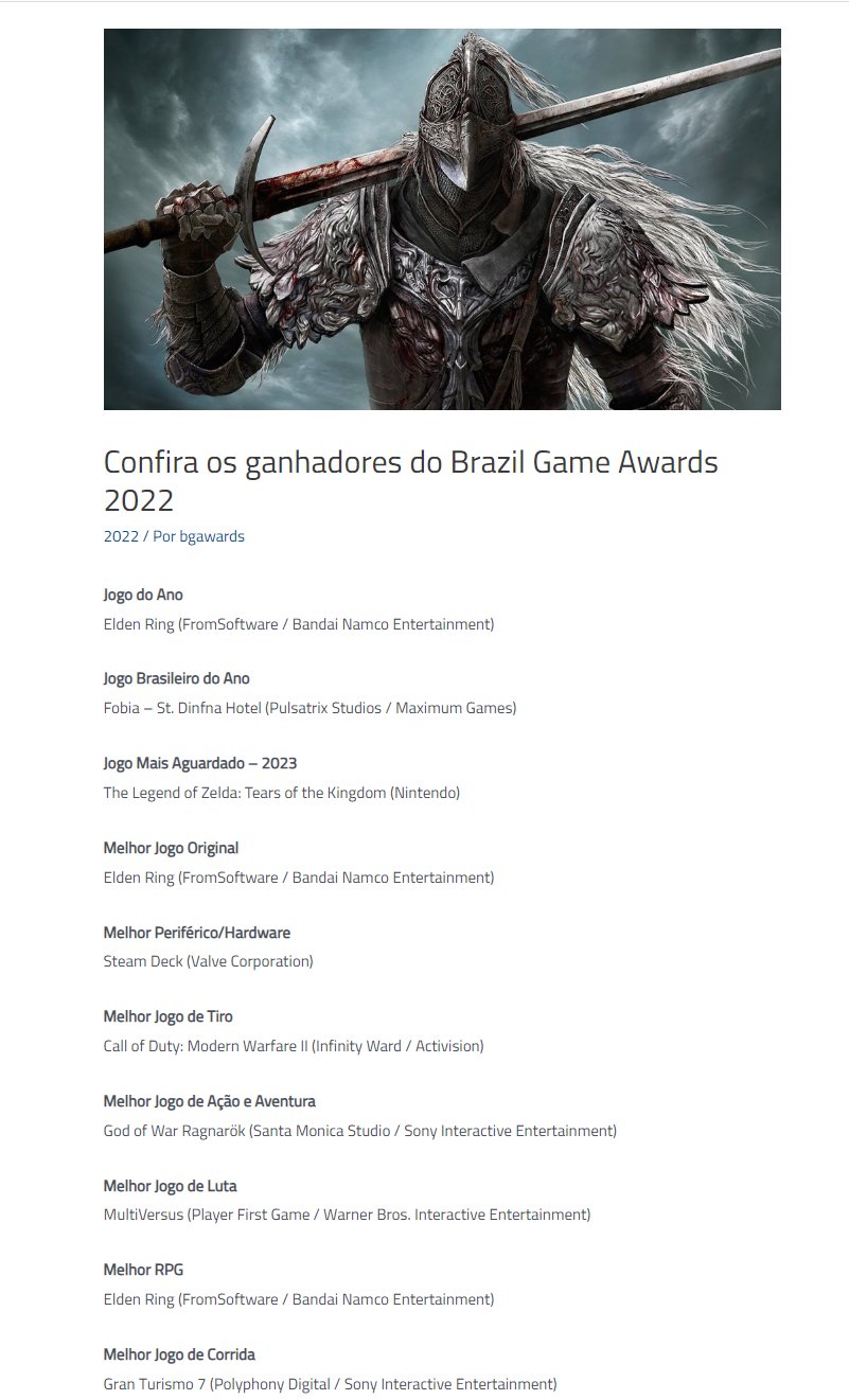 Elden Ring é eleito Jogo do Ano no Brazil Game Awards 2022