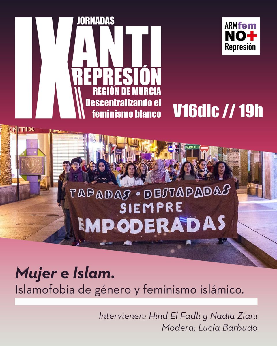 AntiRepresionRM's tweet photo. En estas IX Jornadas Anti Represión nos proponemos descentralizar el feminismo blanco.
El jueves, día 15, la organización de las mujeres en el pueblo aymara y en el Kurdistán y el viernes 16, mujer e Islam.
No te lo puedes perder ¡Participa, difunde! https://t.co/5gc92VkZpn