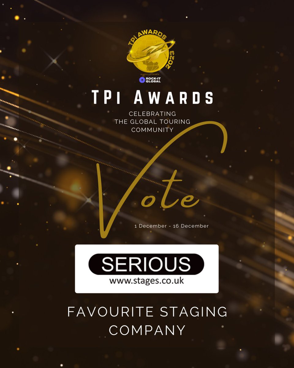 We’d be grateful if you could please take two minutes and vote for us for the 2023 TPi Magazine Awards, for the 'Favourite Staging Company'.

Voting ends at midnight on 16th December, please go to the TPi awards website and go to category 17. 

www.tpiawardscom 

#TPiawards2023
