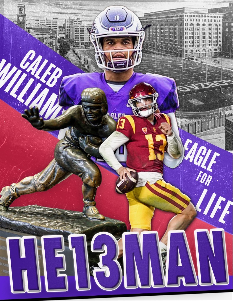 GonzagaSports's tweet photo. 🦅🏈| Congrats to Caleb Williams '21 (@CALEBcsw) on being named a finalist for the Heisman!

Eye Street is proud and we are rooting for you!

#HE13MAN #PurpleisForever #AMDG

📸cred: Brian Cooney '19 https://t.co/xZLG5Ex2x0
