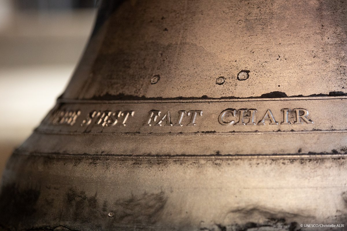 AAzoulay's tweet photo. A lot of emotion yesterday in #Normandy, in the Cornille-Havard family bell foundry: the workers have just finished manufacturing the new bells for the Our Lady of the Hour church in #Mosul, currently being rebuilt by @UNESCO with the #UAE. https://t.co/0YDII5xPey