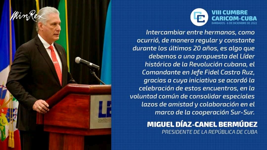 StgoUjc's tweet photo. El Presidente de la República de #Cuba 🇨🇺, @DiazCanelB, interviene en la inauguración de la VIII Cumbre #CARICOM-#Cuba, que acoge  #Barbados 🇧🇧
#CaribeUnido #SomosCaribe https://t.co/kpp7amXzp3