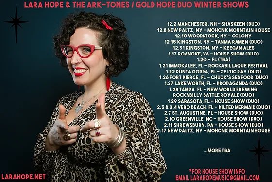 Headed south this winter! More details and tix at larahope.net ❤️🤘🏼