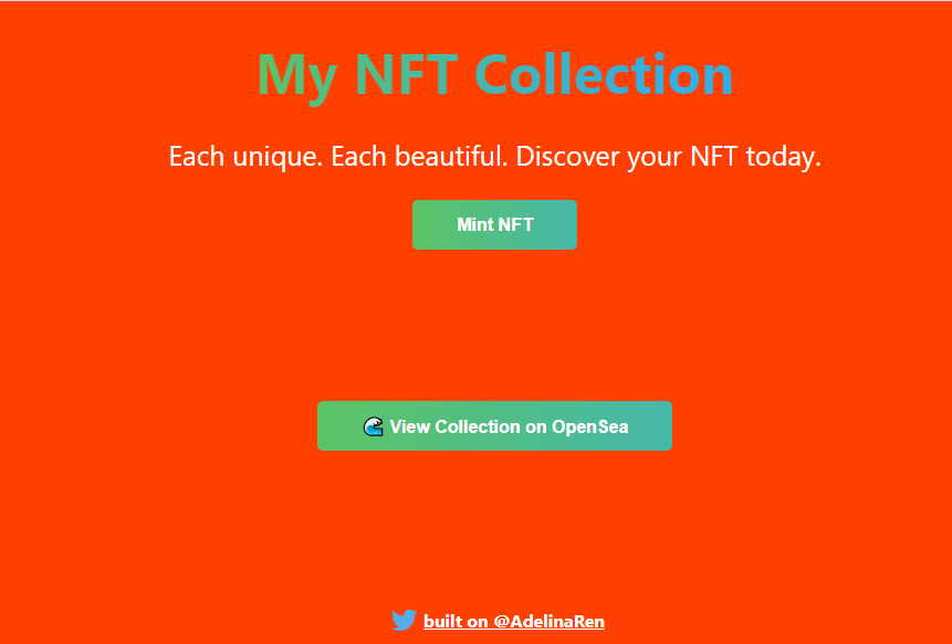 AdelinaRen's tweet photo. Shipped my NFT collection w/ @_buildspace 🚢!

✅ Deployed a custom ERC-721 contract.
✅ Built a "Connect Wallet" flow w/ React.
✅ Created a web app that lets people mint on-chain NFTs straight to their wallet. https://t.co/jBa4cXiAPr