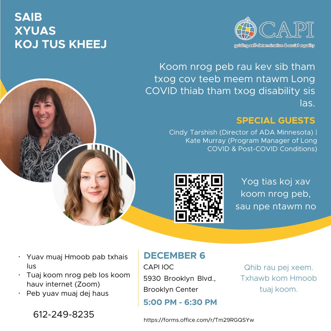 CAPIUSA1982's tweet image. Our Take Charge of Your Health Series kicks off tonight with a session on the effects of Long COVID and a discussion about disability insurance. Join us from 5 pm - 6:30 pm to hear from our guest speakers and take charge of your health! Refreshments provided!