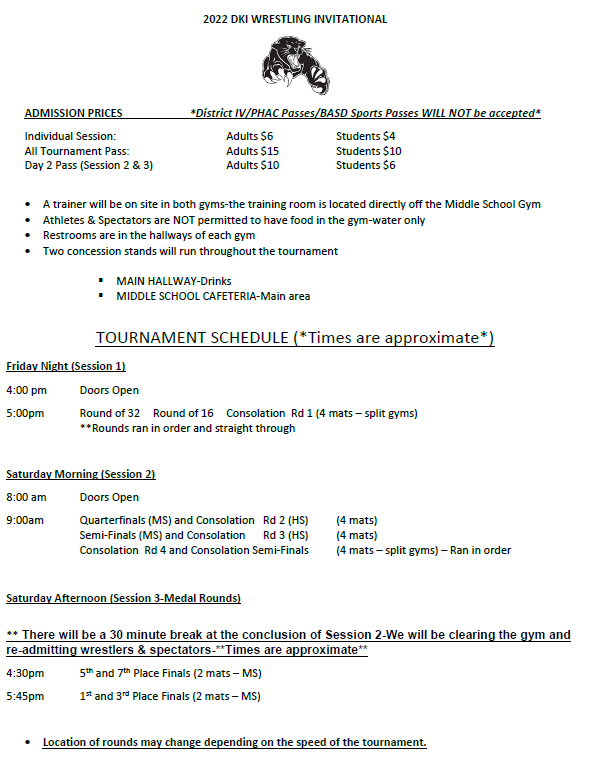 Information for this weekend's Darren Klingerman Invitational Tournament: