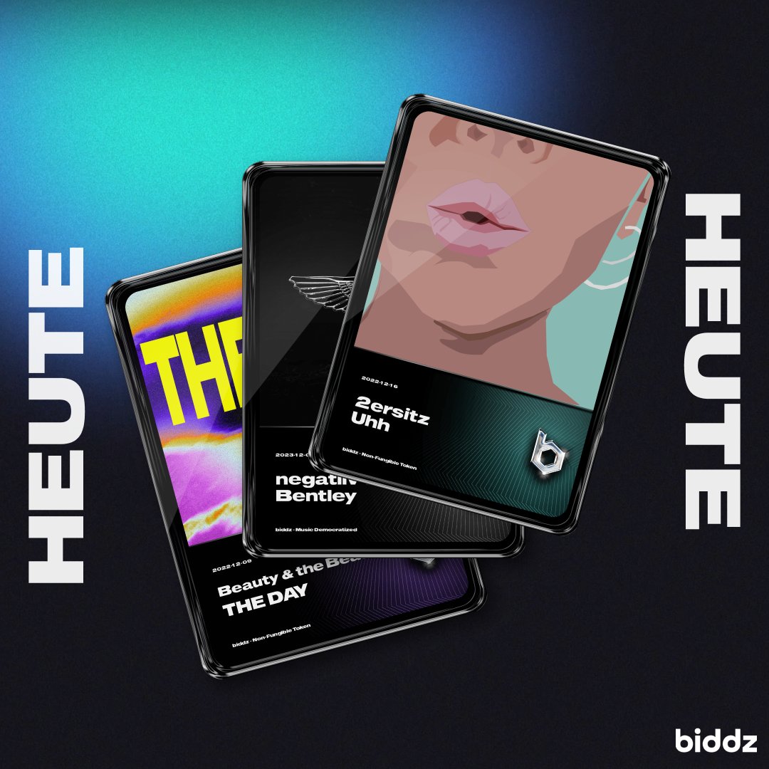 biddz_io's tweet image. 3 #biddz drops today! 

negatiiv OG - Bentley [16:00] 

2ersitz - Uhh [16:00]

Beauty &amp;amp; the Beats - THE DAY [18:00]

app.biddz.io 👈

#MusicNFT #songshares #musik