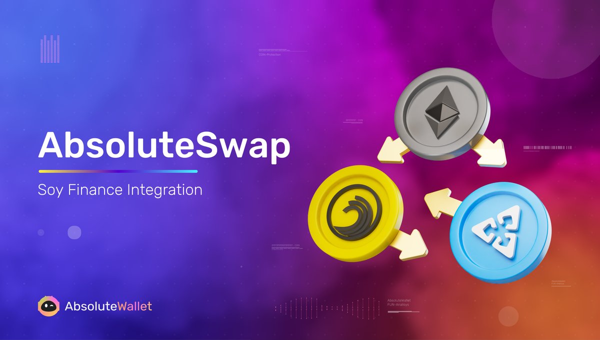 AbsoluteWallet's tweet photo. With the integration of the #SoyFinance swap capabilities on the #BitTorrent &amp; #EthereumClassic blockchains, AbsoluteSwap now provides full support for the Soy Finance ecosystem swap functions!

Fast and Fun, it's AbsoluteSwap!
➡️ https://t.co/2PFZ7EXelH https://t.co/nhL5Axkr6B