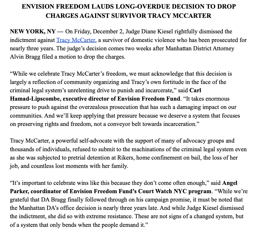 EnvFreeFund's tweet photo. "These are not signs of a changed system, but of a system that only bends when the people demand it.”

We are proud to #StandWithTracy and the many orgs who have stood by her the past 3 yrs. Read our statement on the long-overdue decision to drop the charges against her below. 👇 https://t.co/qsad4L8IOf