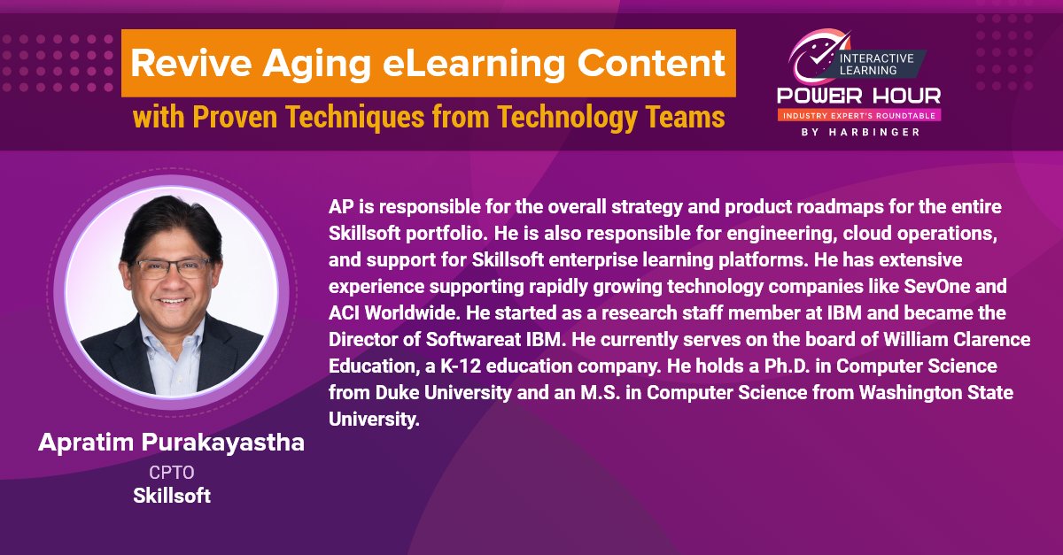 HarbingerLearn's tweet photo. Our upcoming Power Hour "Revive #Aging eLearning #Content with Proven Techniques from Technology Teams" is around the corner!

Are you excited to know the speakers? Take a sneak peek at them before the start of the #webinar!

Register now for the webinar: https://t.co/AM6Qr6ieqB https://t.co/9we2fVM3Ck