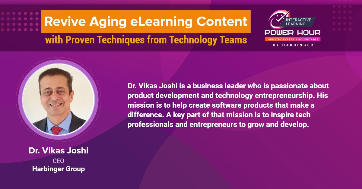 HarbingerLearn's tweet photo. Our upcoming Power Hour "Revive #Aging eLearning #Content with Proven Techniques from Technology Teams" is around the corner!

Are you excited to know the speakers? Take a sneak peek at them before the start of the #webinar!

Register now for the webinar: https://t.co/AM6Qr6ieqB https://t.co/9we2fVM3Ck
