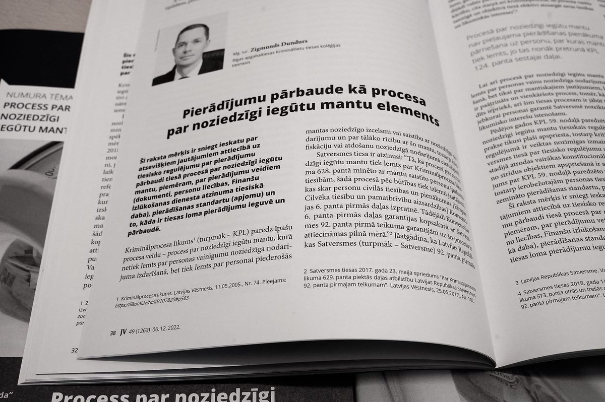 Jaunākais "Jurista Vārda" veikums - tematiskais izdevums, kura  saturiskais tvērums ir vērsts uz procesu par noziedzīgi iegūtu mantu. Šis temats ir viena no aktuālākajām pēdējo gadu kriminālprocesa tēmām, par kuru šķēpus lauž visi. Plašāks ieskats tēmā: juristavards.lv/doc/282421-vie…