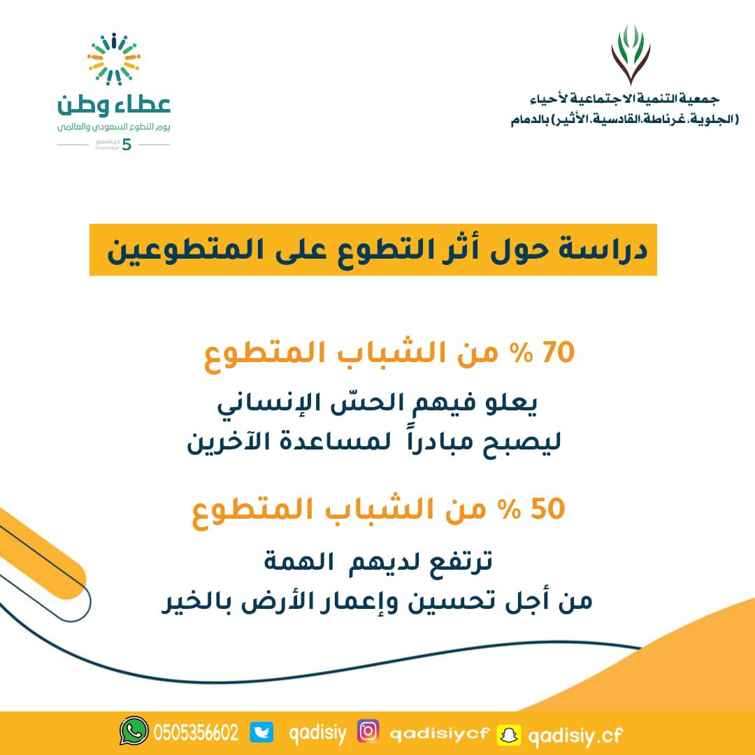 qadisiy's tweet photo. "أضف لعالمك حياة أخرى بالتطوع 
شارك ، جرّب ، ساعد ، تعلم 
التطوع منك و لأجلك "

 #يوم_التطوع_السعودي_والعالمي https://t.co/dPhPy4bSpa