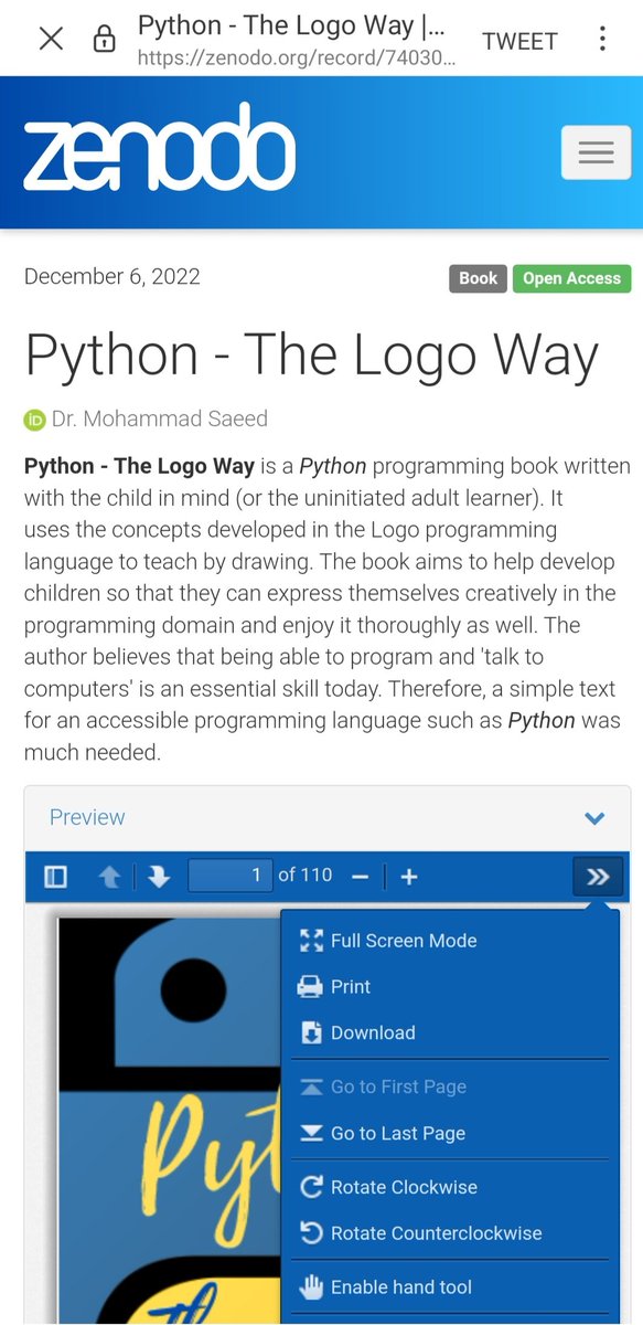 This book, "Python The Logo Way" is freely available online and can be downloaded as a PDF from the link in the main Tweet. Here's the link again: zenodo.org/record/7403043…