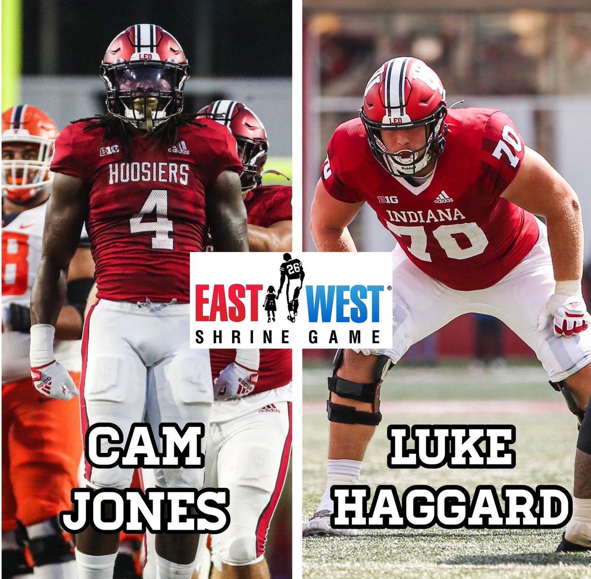 Cole1Peterson's tweet photo. Our very own Cam Jones (@cjones1_) &amp; Luke Haggard (@Lukeduke150) are headed to Vegas for the @ShrineBowl 👏

Proud is an understatement!!! Unbelievable Young Men On &amp; Off the field. ☑️

Next Level Ready 📈

#ProHoosiers // #LEO https://t.co/R2tOjGcflD