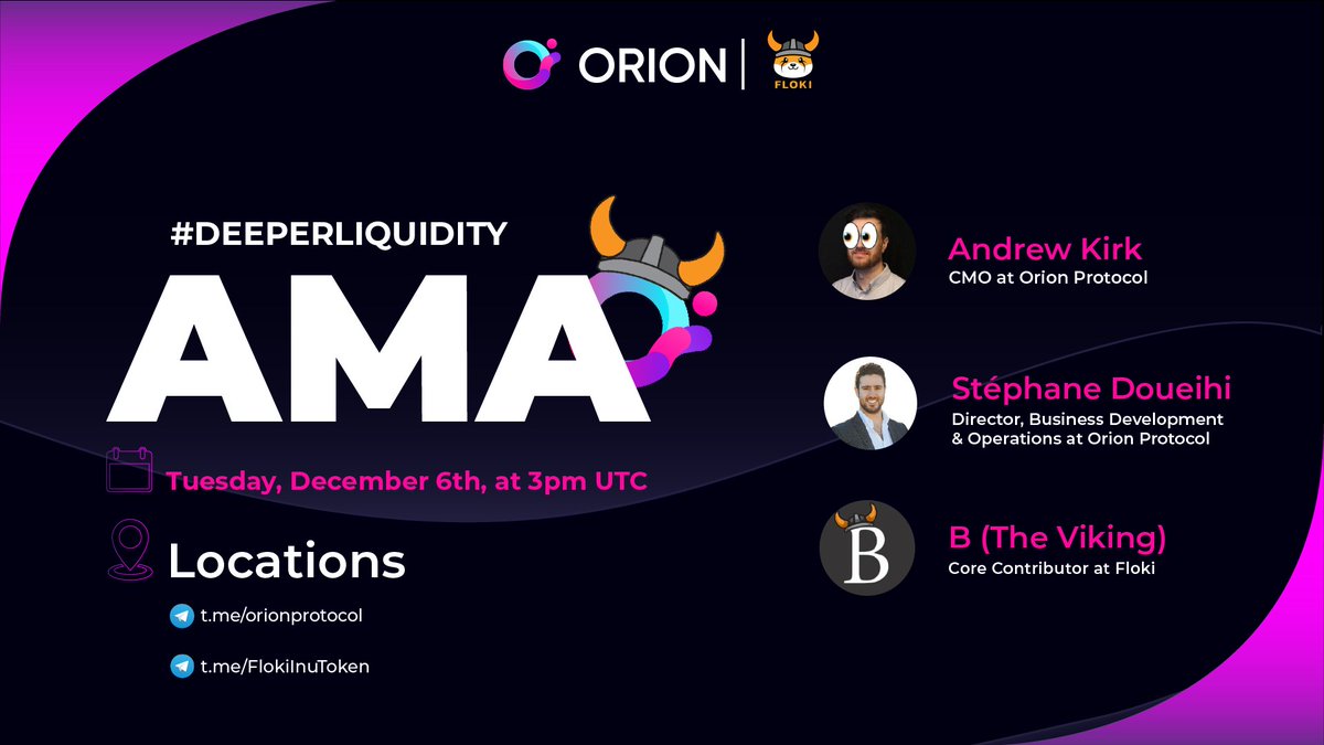 BuildOnLumia's tweet photo. 🚨 WE ARE LIVE with Orion x Floki in live Telegram AMA 🚨

Join Orion's Business Dev, @stephanedoueihi &amp; CMO, @AndrewK2049 ft. @RealFlokiInu Contributor, B (The Viking), covering #OSW, + more.

📆 NOW
🔊 3pm UTC
📍 https://t.co/vqosENtYII &amp; https://t.co/3Gp1NNqCdc

$ORN x $FLOKI https://t.co/RCbZcdCPml