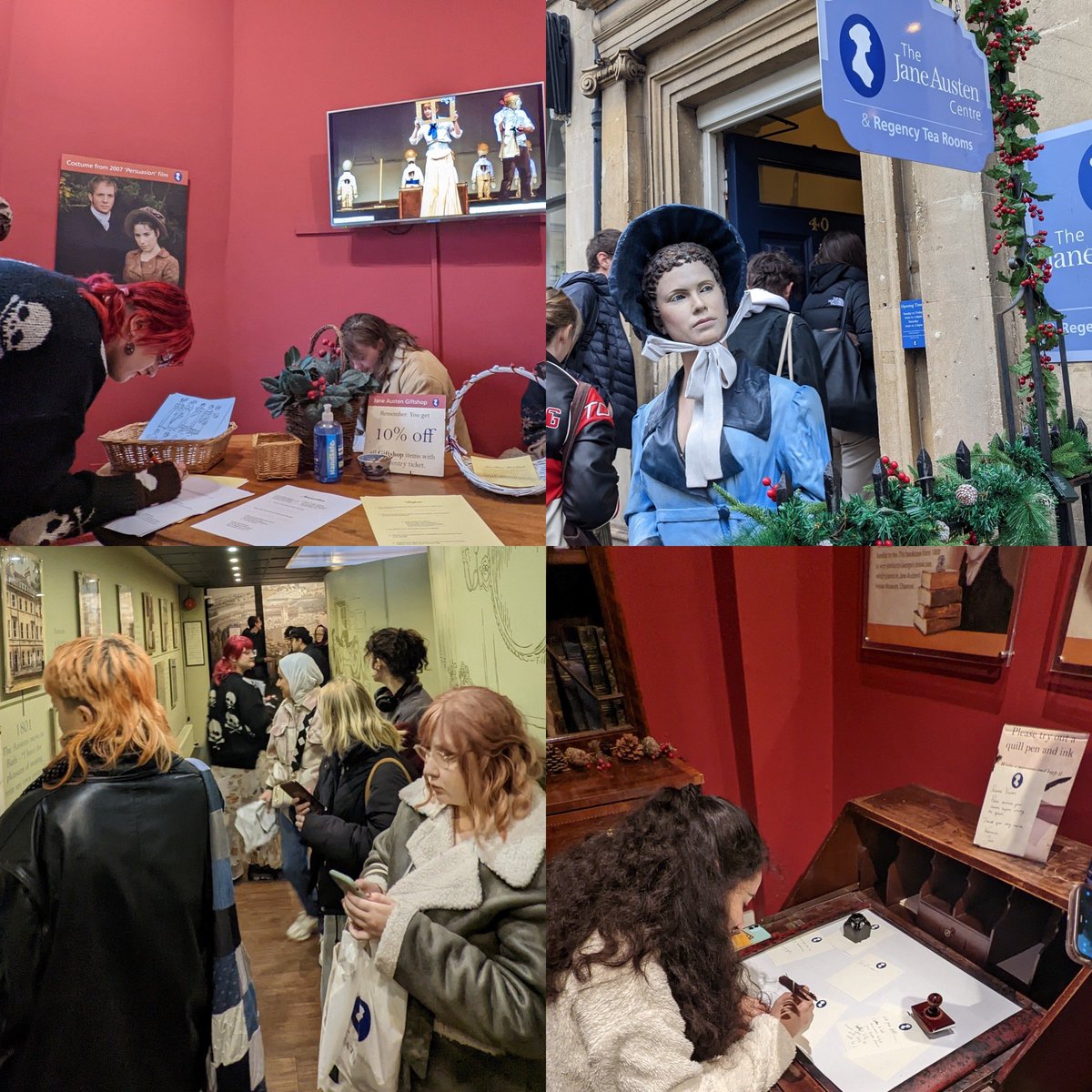 Our level 1 English Lit students completed their fabulous field trip yesterday <a href="/JaneAustenBath/">Jane Austen Centre</a>! Our student, Amelia, took these pics and said: “It was a warm welcome to the Austen centre” where “we explored the exhibition on Austen’s life and tried out writing in ink and quills!”