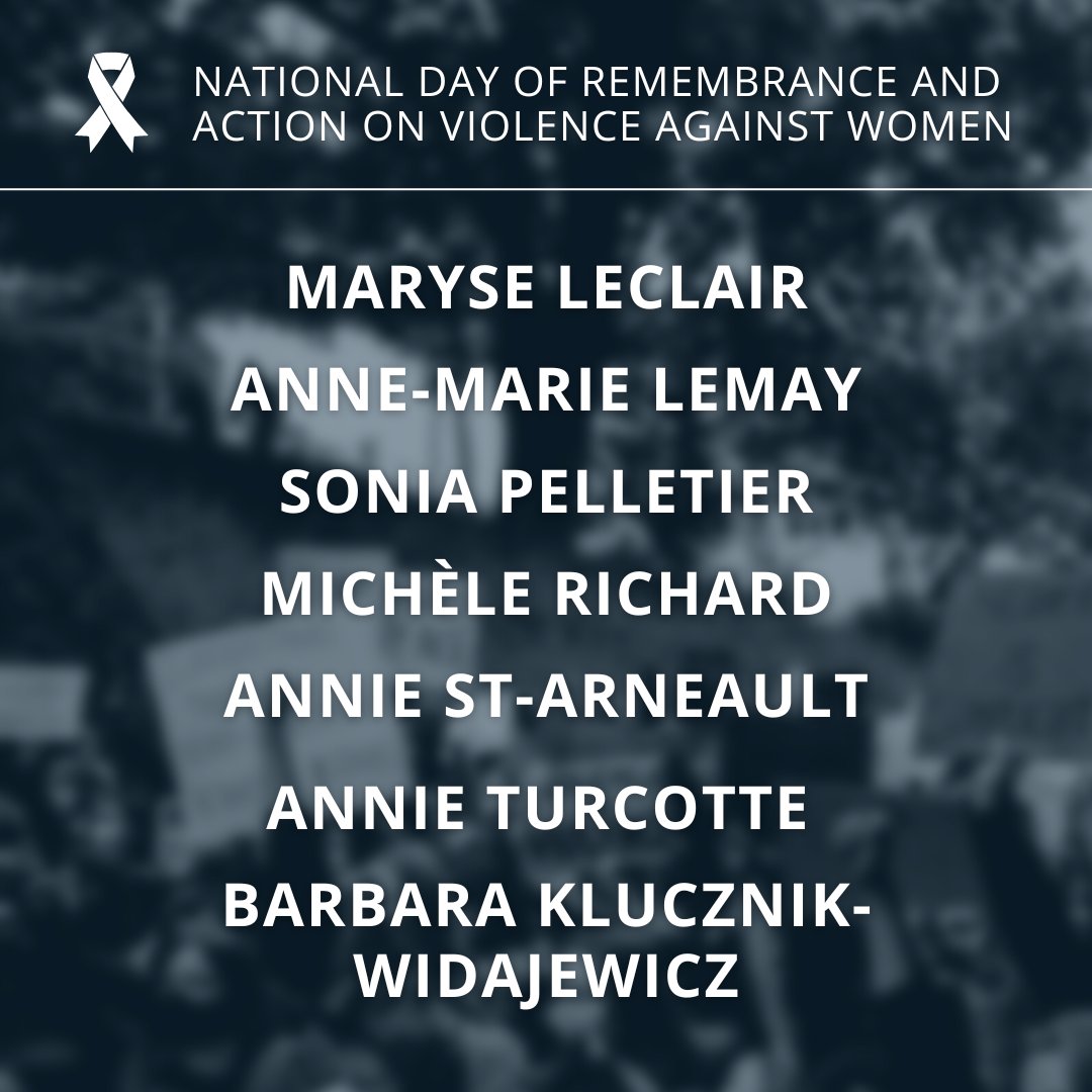 33 years ago today, 14 women lost their lives in the #polytechniquemontreal massacre.

Today, we honour their memory and those of all women we lost to violence. Join us this morning, at 11:00 am, in a moment of silence to remember those who have experienced gender-based viole ...