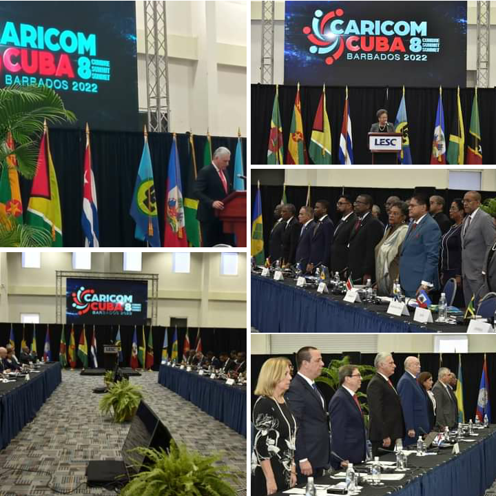 IsabelCast88's tweet photo. Sesiona en #Barbados 8va Cumbre #Caricom #Cuba . 
El presidente #cubano Miguel Díaz-Canel Bermúdez rememoró el inicio de relaciones con los primeros países independientes del Caribe Jamaica, Guyana, Trinidad y Tobago y Barbados. https://t.co/37EVPIMFwR
