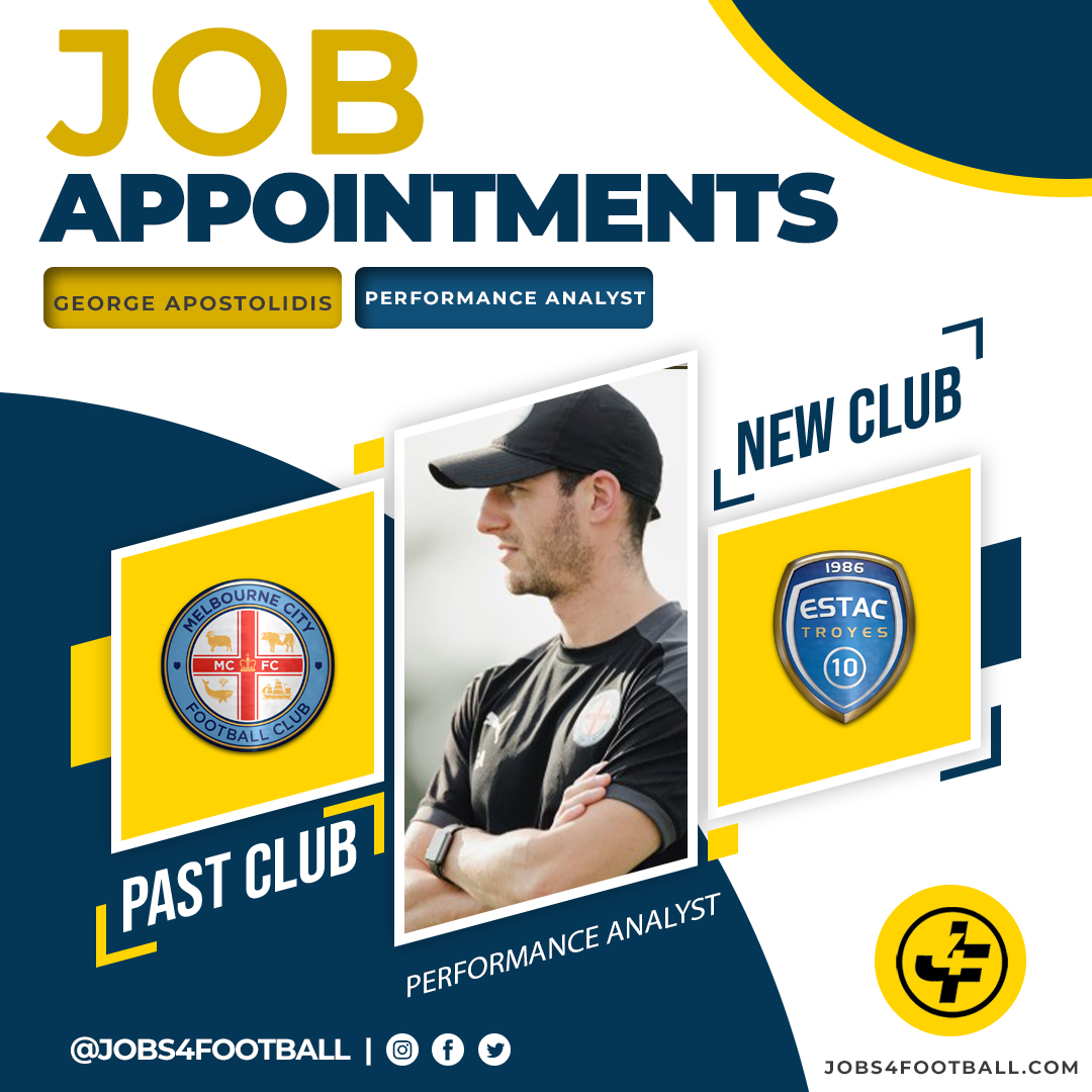 Jobs4football's tweet photo. Job Appointment π¨
Australian George Apostolidis leaves @aleaguemen side @MelbourneCity to join French Ligue 1 outfit ESTAC Troyes as performance analyst.
#jobs4football #footballjobs #footballanalysis #analyst #jobs #football #troyes #analystrole https://t.co/h0XSSdwiML
