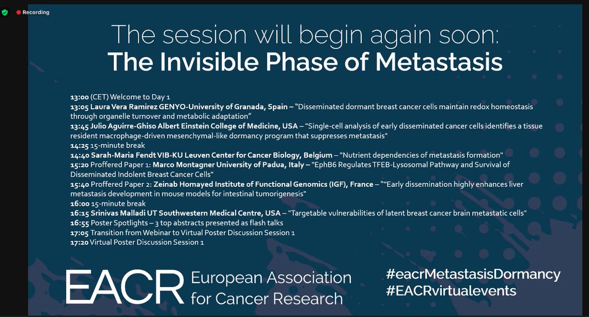 MontagnerLab's tweet image. Honoured to present our data at @EACRnews virtual conference "Invisible phase of metastasis" together with amazing scientists in the field of cancer dissemination. Fighting for a future without metastasis.
#eacrMetastasisDormancy