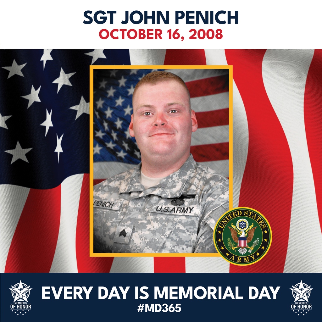 Today we honor the service, sacrifice, and life of SGT John Penich. Gone but never forgotten. #EveryDayIsMemorialDay⁠
#MemoriesofHonor ⁠
#WeRemember