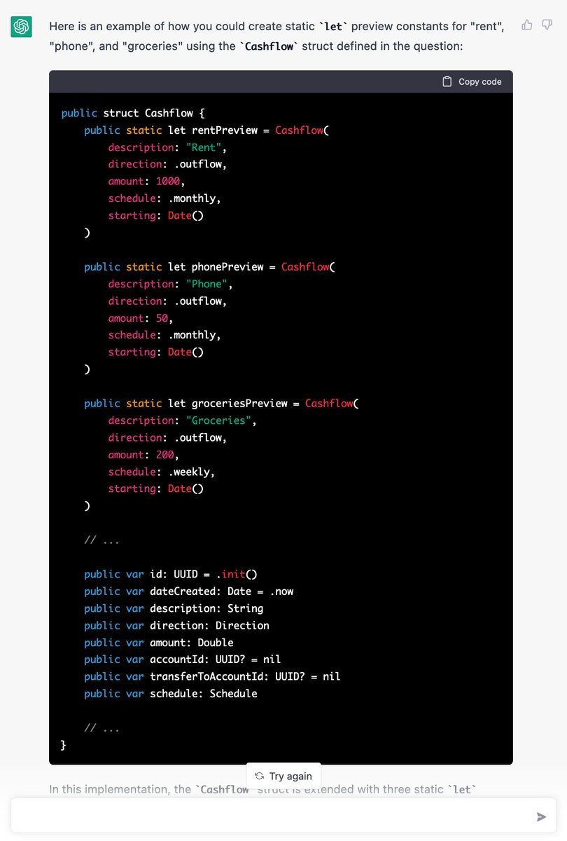 Messing around with ChatGPT to update my cashflow forecasting/management app for Swift/iOS... it's absolutely wild what this thing can do: