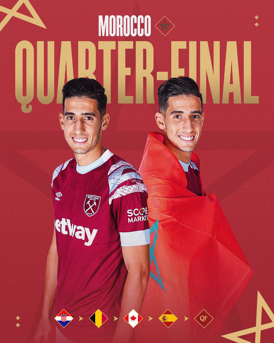 WestHam's tweet photo. Quarter-final bound 🇲🇦 

Congrats to Morocco and Nayef on a huge victory 👏 https://t.co/weML0efDc7