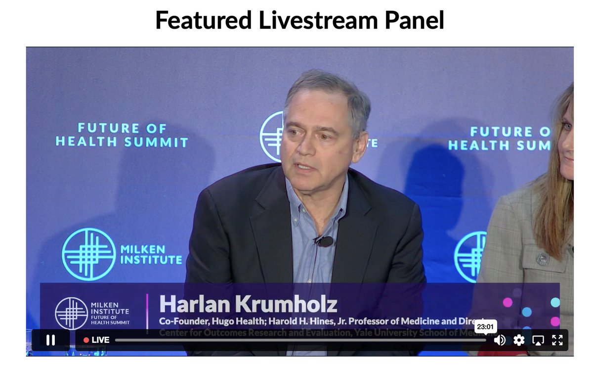 Join this important conversation now! Livestream happening now! "Why Is It Still So Hard for People to Get Their Health Data?" milkeninstitute.org/events/future-… #MIHealthSummit! <a href="/hmkyale/">Harlan Krumholz</a> <a href="/kindred_health/">Kindred Long COVID Support</a>