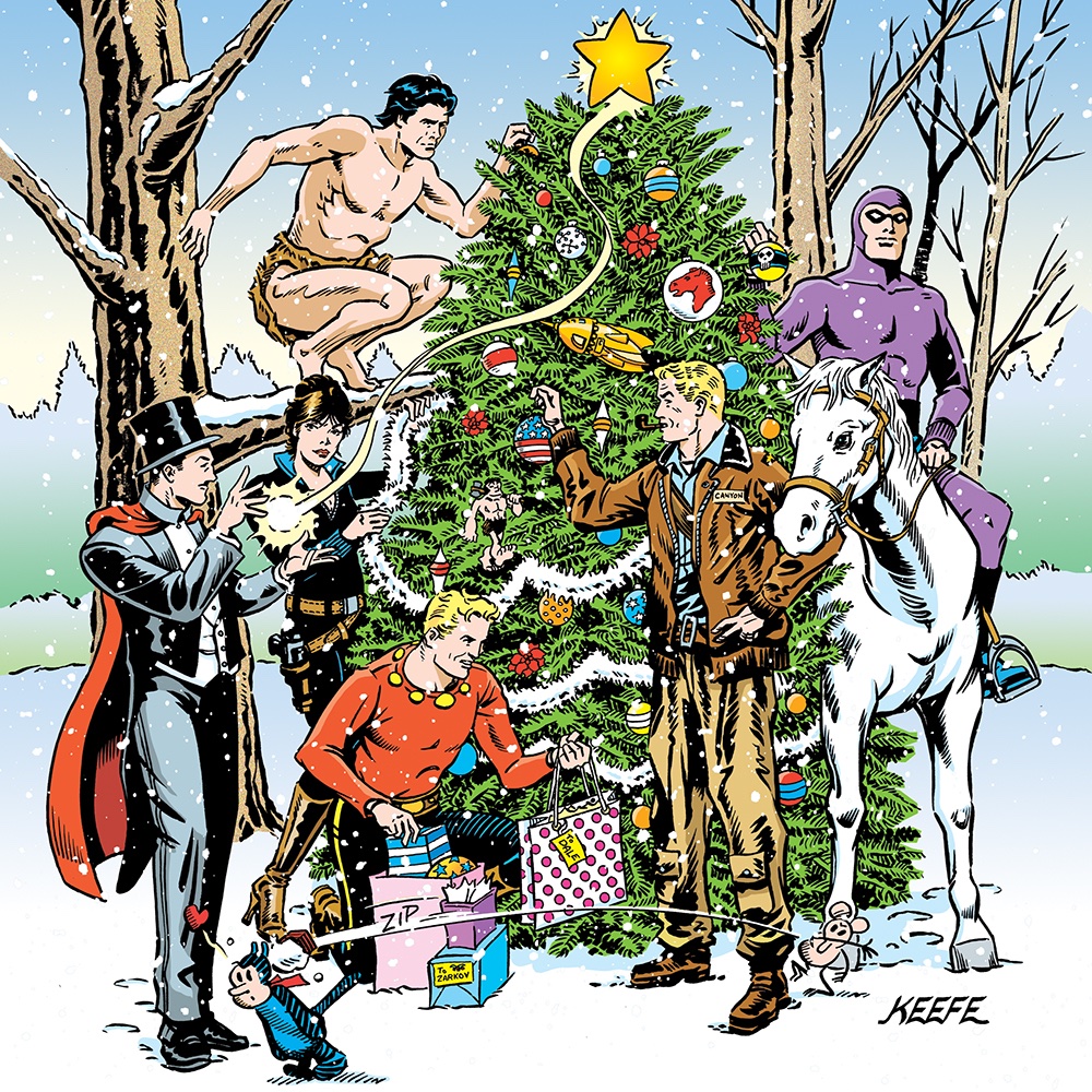 jim_keefe's tweet photo. Reposting for the holidays - Cover art I did for the comic strip anthology Comics Review. #Tarzan #Mandrake #ModestyBlaise #FlashGordon #SteveCanyon #Phantom #KrazyKat https://t.co/rG9Y5mXOxF