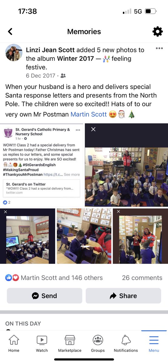 LinziJeanScott1's tweet photo. @CWUnews 5 years ago my husband Postman brought children @StGerardsWidnes response letters from Santa 🎅🏻 This was done on his day off and this is the reason books like #TheJollyChristmasPostman
are wrote. #localheroes #StandByYourPost https://t.co/ROZRtoUjhj