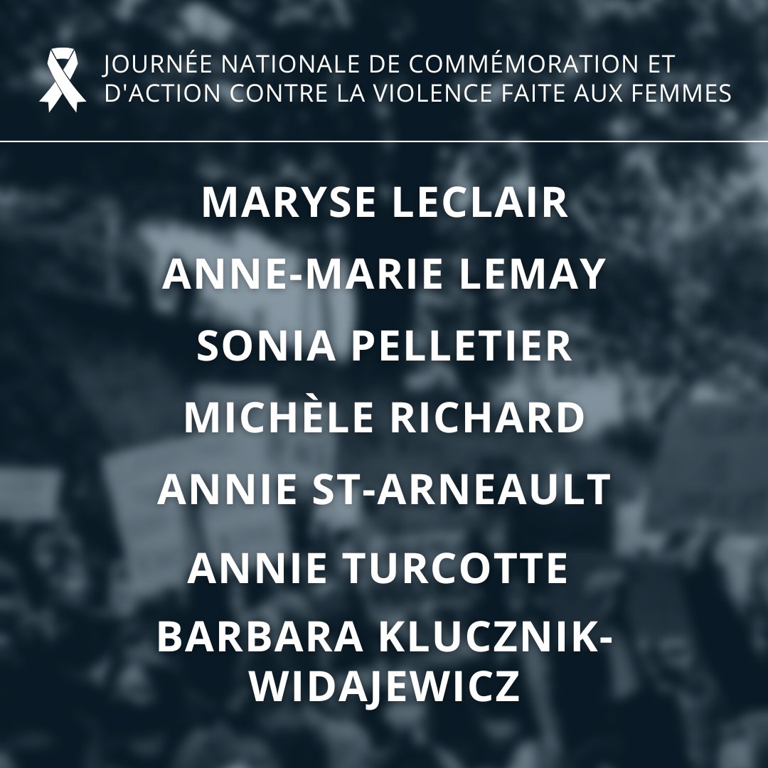Il y a 33 ans aujourd'hui, 14 femmes ont perdu la vie dans le massacre de la #polytechniquemontreal.

Aujourd'hui, nous honorons leur mémoire et celle de toutes les femmes que nous avons perdues à cause de la violence. Rejoignez-nous ce matin, à 11h00, dans un moment de silen ...