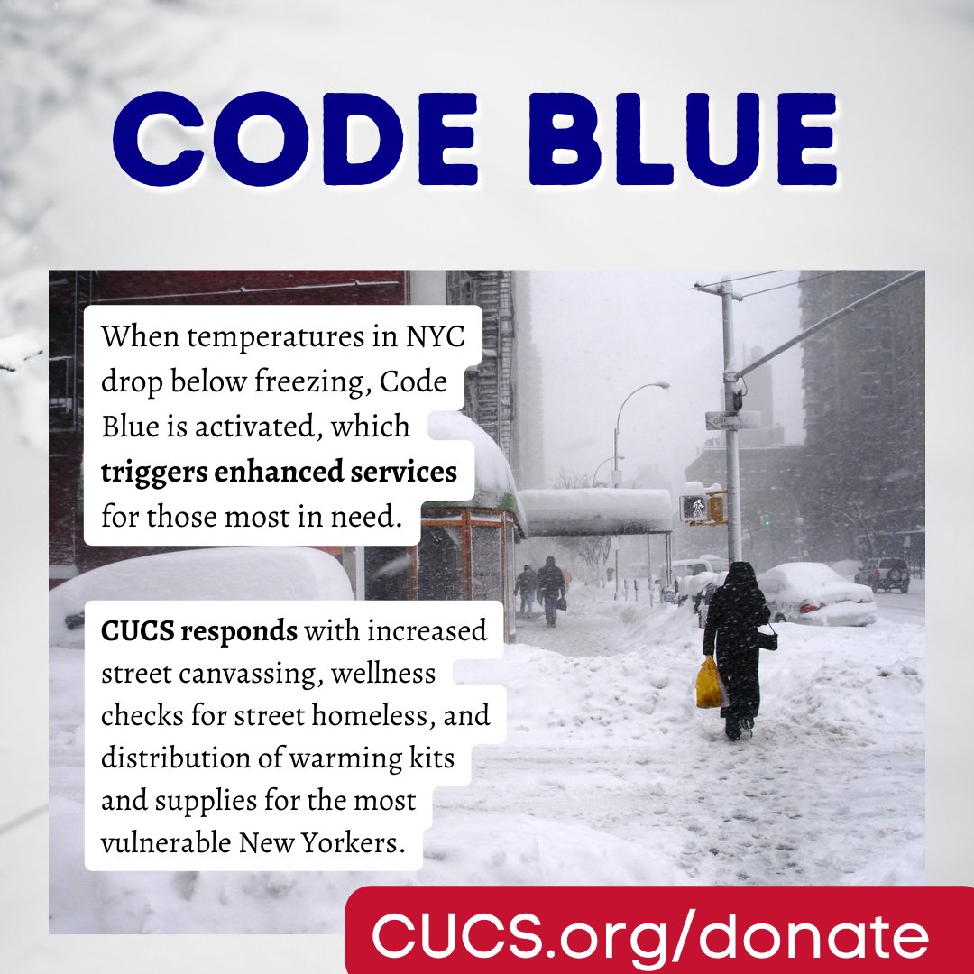 CUCSnyc's tweet photo. Should you see a homeless individual out in the cold, please call 311 and an outreach team will be dispatched to offer assistance.
#cucsnyc #makeadifference #givingback #helpingnewyorkers #givingback #homeless #codebluenyc #homelessnyc https://t.co/8VLMoJ1Gp4
