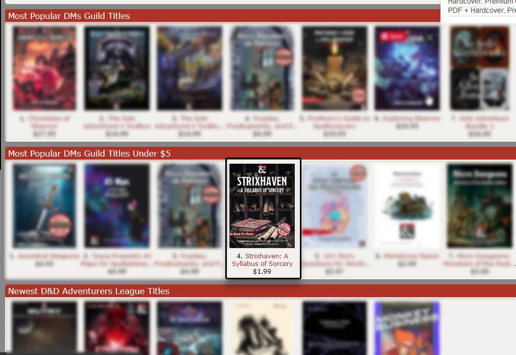 One year ago, I released Strixhaven: A Syllabus of Sorcery. Today, it's still in the top 5  <a href="/dmsguild/">Digital Marketing</a>'s "Most Popular Titles Under $5."

Pretty crazy to think about. Thanks to all the #DnD and #ttrpg folks who purchased!