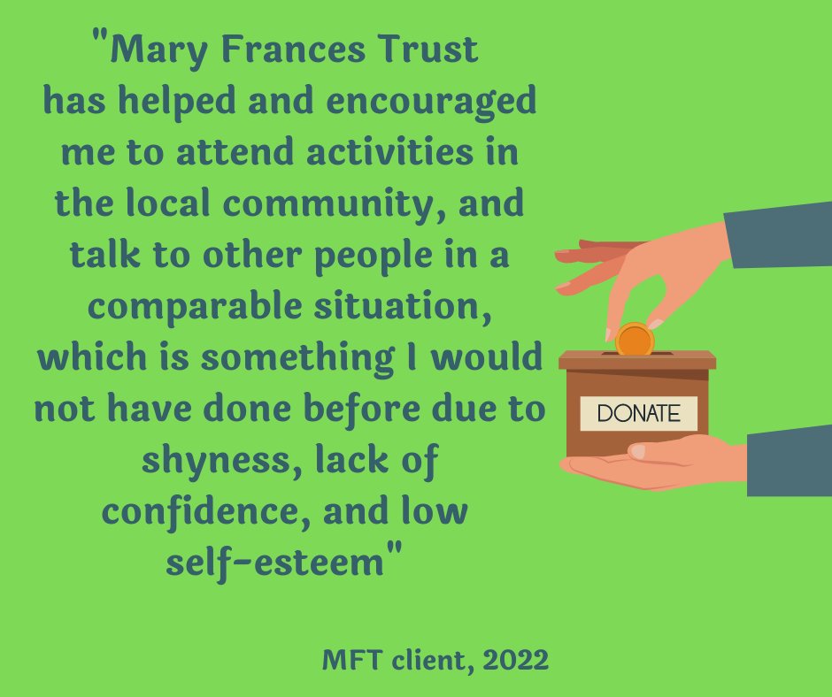 We are proud of our person-centered support at MFT.  Clients can self-refer &amp; attend a variety of courses &amp; activities for as long as they want - all free of charge. 

You can donate here 👇

fundraising.maryfrancestrust.org.uk/donation/mary-…