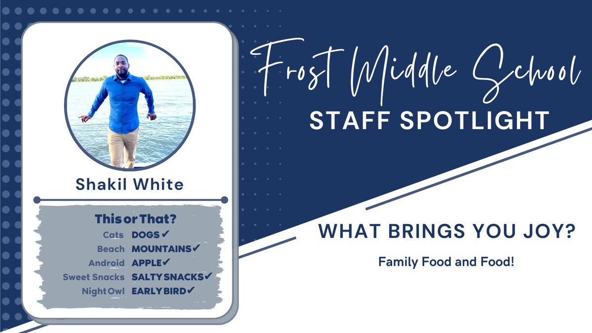 FrostMSVA's tweet photo. This week's staff spotlight features Mr. White! #FrostFamily #ONEFrost #FrostJoy https://t.co/qzFw0smyPz