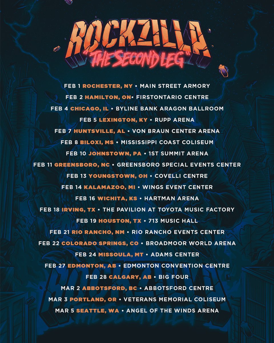 🔥 ROCKZILLA ROUND TWO! 
We can’t wait to hit the road again in February for the second leg of the Rockzilla tour 🤘🪳 Catch us with <a href="/FIROfficial/">Falling In Reverse</a>  <a href="/hollywoodundead/">Hollywood Undead</a> and <a href="/EscapeTheFate/">EscapeTheFate</a> 
#paparoach #rockzillatour #fallinginreverse #hollywoodundead #escapethefate