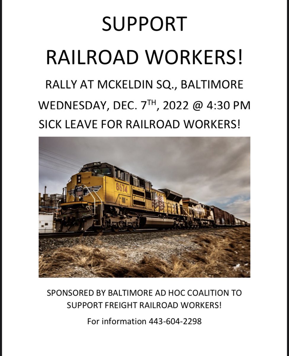 railroadworkers's tweet photo. Berkeley today and Baltimore tomorrow, coast to coast let’s bring bosses sorrow! 

Today (Tu) 2:30 pm UC Berkeley, Upper Sproul Plaza
Tomorrow (We) 4:30 on Baltimore, McKeldon Sq.

Come out in support UC workers and railroad workers, stay for Solidarity for all. https://t.co/k96CtPwDst