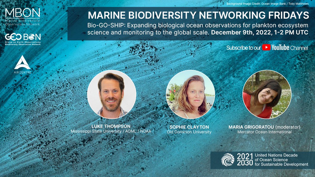 MarineBON1's tweet image. 🗓️ Friday, 9th December at 1-2 PM UTC we will present Bio-GO-SHIP!
👥 with @lukethompson, @sophclayt and @mariagrigoratou
More info &amp;amp; 𝗥𝗲𝗴𝗶𝘀𝘁𝗲𝗿 👉 aircentre.org/netfridays-mar…
#biogoship #G7FSOI
@noaa_aoml, @uci_oceans, @MercatorOcean, @EU4OceanObs